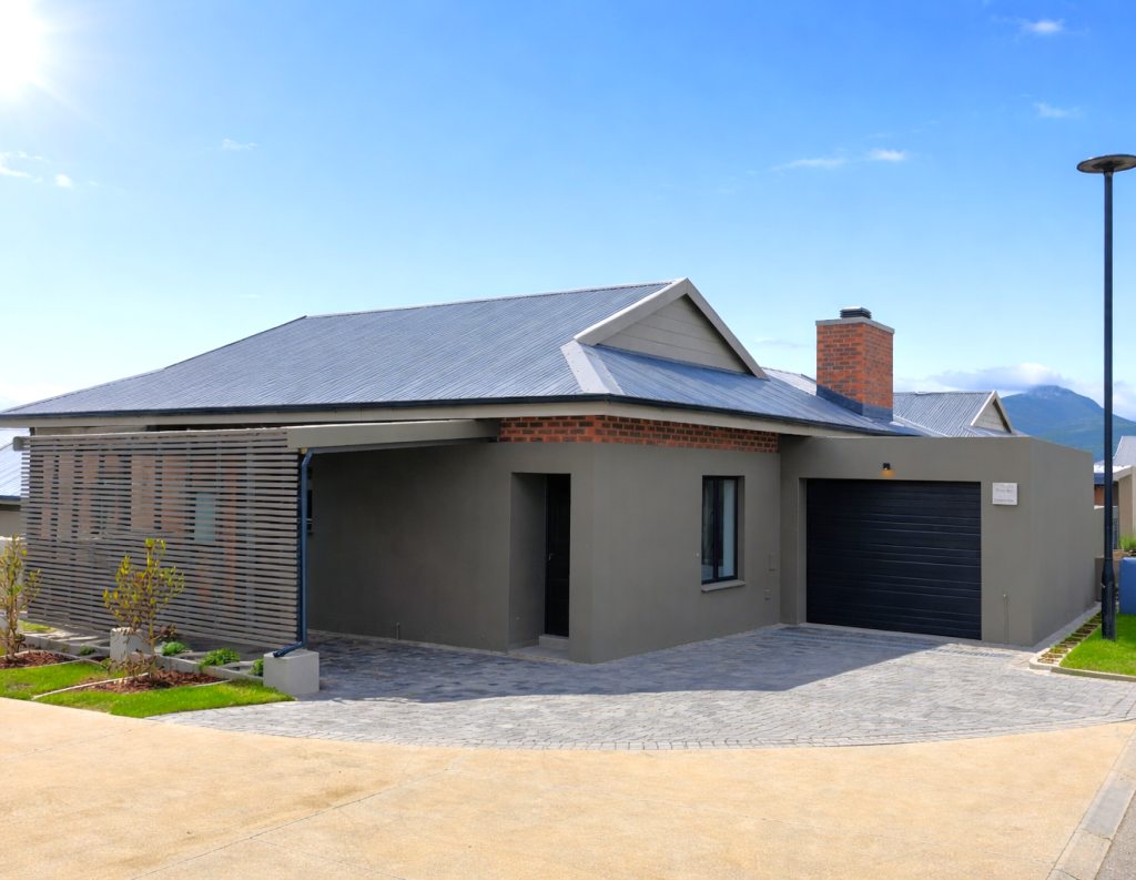 Sleek modern home in suburban setting