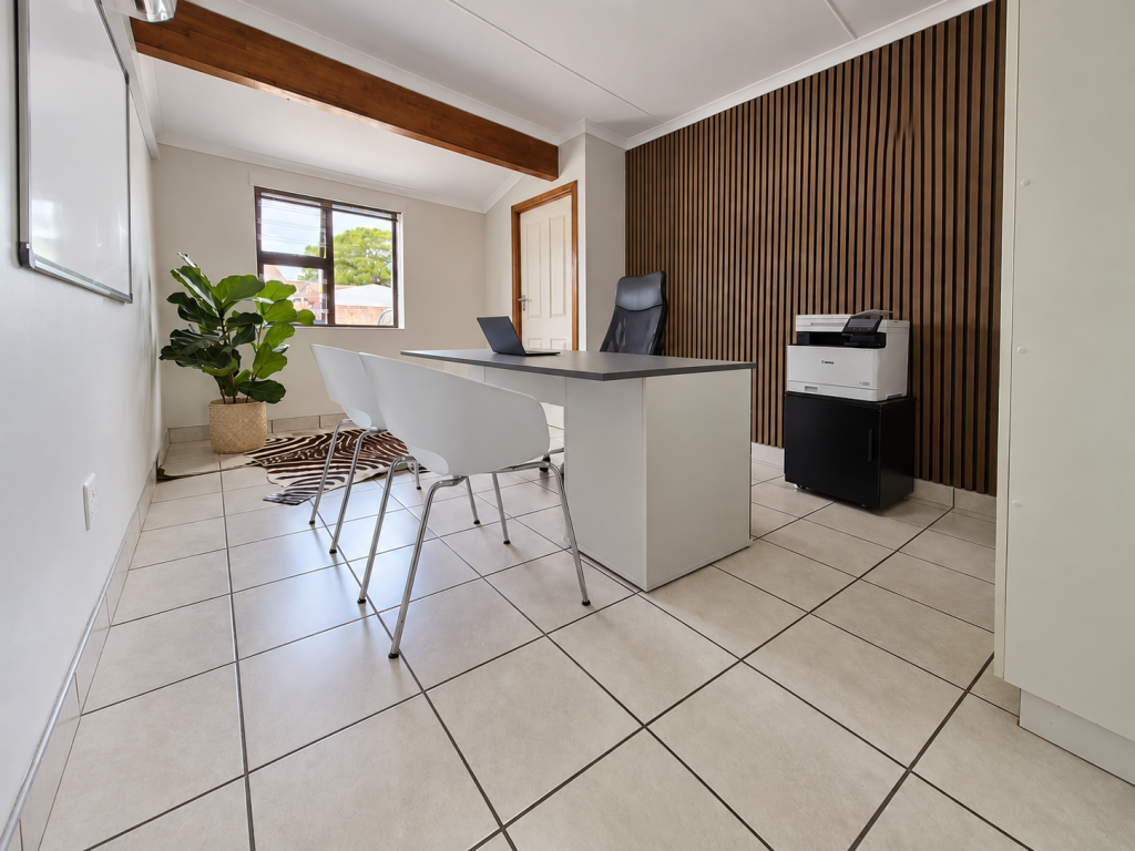 Minimal Modern Office with Blank Whiteboard